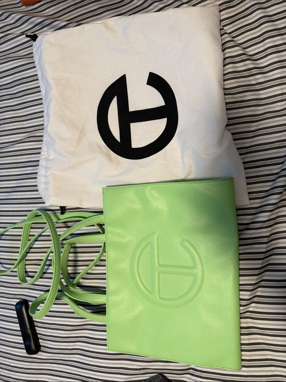 Green Leather Shoulder Bag with Embossed Logo - Designer Style